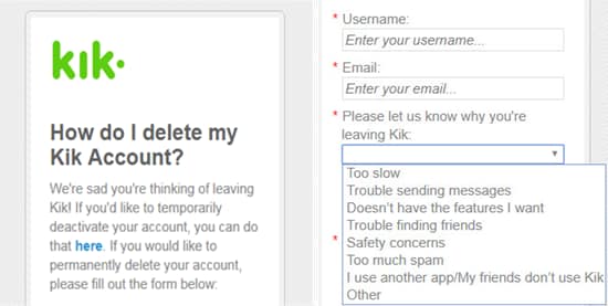 how to delete kik account permanently
